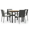 5-Piece Black Poly Rattan Garden Dining Set with Cushions view 2