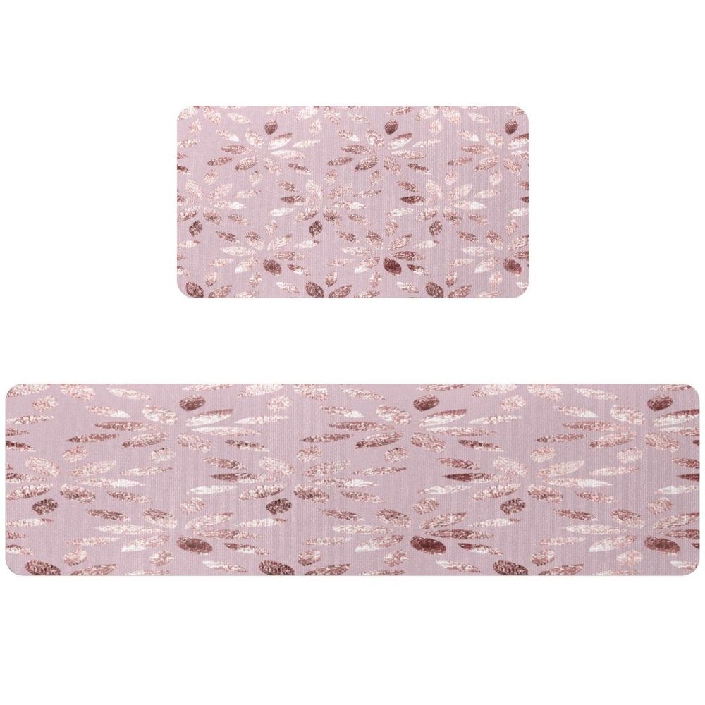 Non-Slip Kitchen Mat Set, Washable Anti-Fatigue Rugs, Golden Rose, 2-Piece