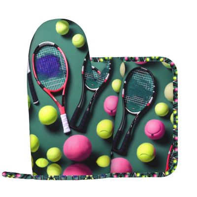 Funny Tennis Rackets and Balls Oven Mitt and Pot Holder Set, 2-Piece