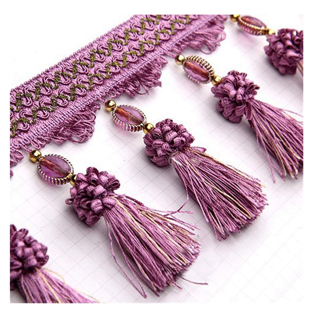 1 m Curtain Fringe Trim with Beaded Ball Tassels (Color 6)