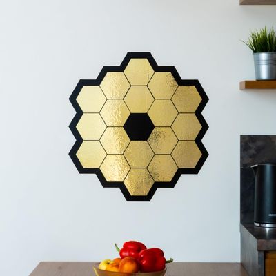 James Webb Space Telescope Mirror Wall Decal, Gold Chrome Vinyl, Space Universe Decor, 60 x 55 cm
