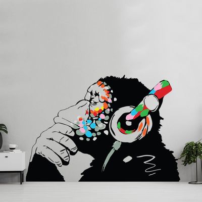 Banksy Monkey Headphones Stickers - Graffiti Wall Decal, 47 x 33 cm
