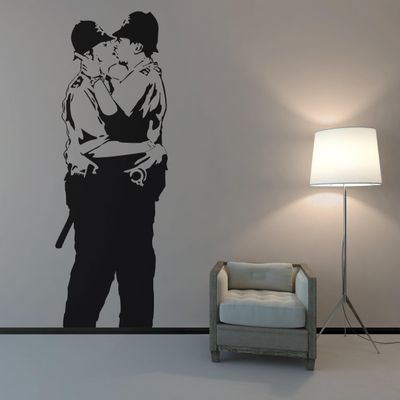 Banksy Police Kissing Street Art Wall Sticker, Vinyl Decal, 76 x 165 cm