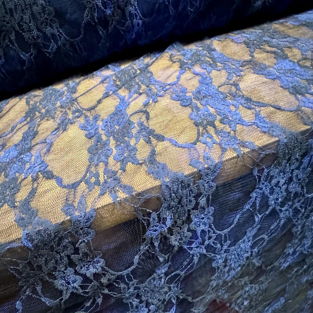 Stretch Spandex Mesh Lace Fabric by the Meter, Floral Pattern, Royal and Navy Blue