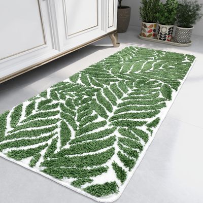 Homantic Dark Green Bathroom Runner with Leaf Motif, 60 x 150 cm