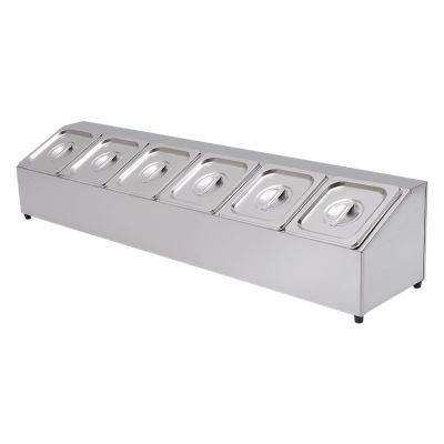Lilyeriy Stainless Steel Countertop Ingredient Rail with 6 Lids, GN 1/6 Containers