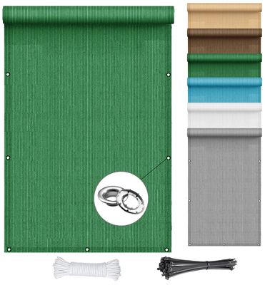 Rectangular Sun Shade Sail 7 x 9 m, Breathable UV and Weather Protection, with Stainless Steel Grommets and Cord, Dark Green