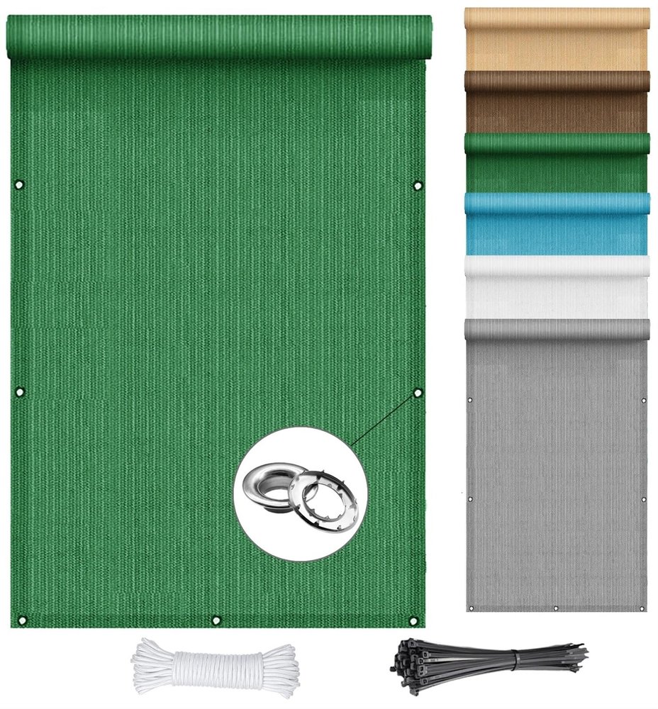 Rectangular Sun Shade Sail 7 x 9 m, Breathable UV and Weather Protection, with Stainless Steel Grommets and Cord, Dark Green