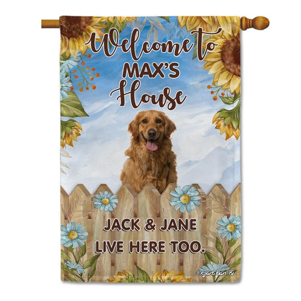 Ganshan Bi Golden Retriever Sunflower House Flag, Personalized, "Welcome to Dog's House," Double-Sided, Style 2