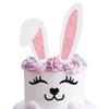 Bunny Ears Cake Toppers with Glitter, Eyelashes, Nose and Paw, Happy Easter Party Decor, Pink and White view 1