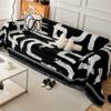 Black Geometric Sofa Throw with Fringes, 180 x 340 cm view 1