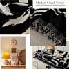 Black Geometric Sofa Throw with Fringes, 180 x 340 cm view 3