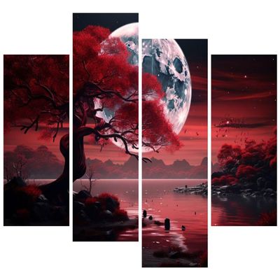 Diamond Painting Kit, 4-Piece 5D Full Drill Red Moon, 240 x 160 cm
