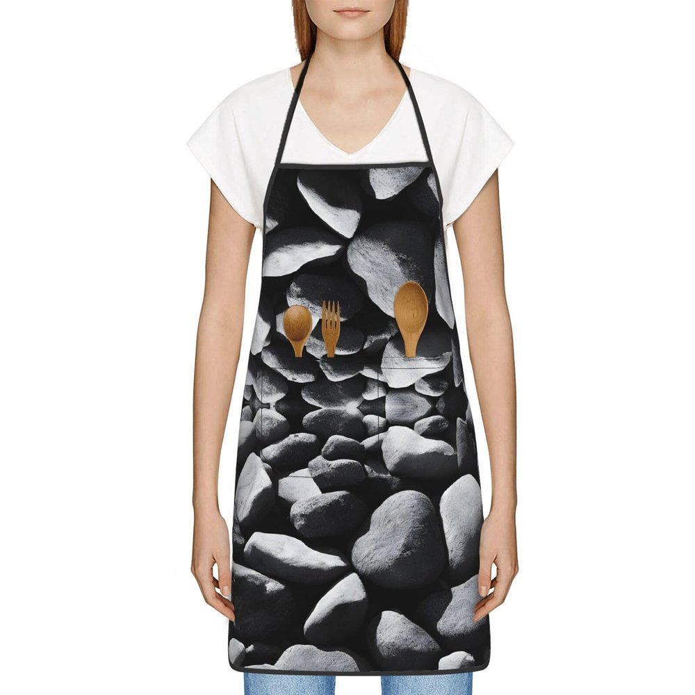 KDUBNJDS “Merry Christmas” Apron for Women, Waterproof Polyester Bib Apron, Many Black Pebbles