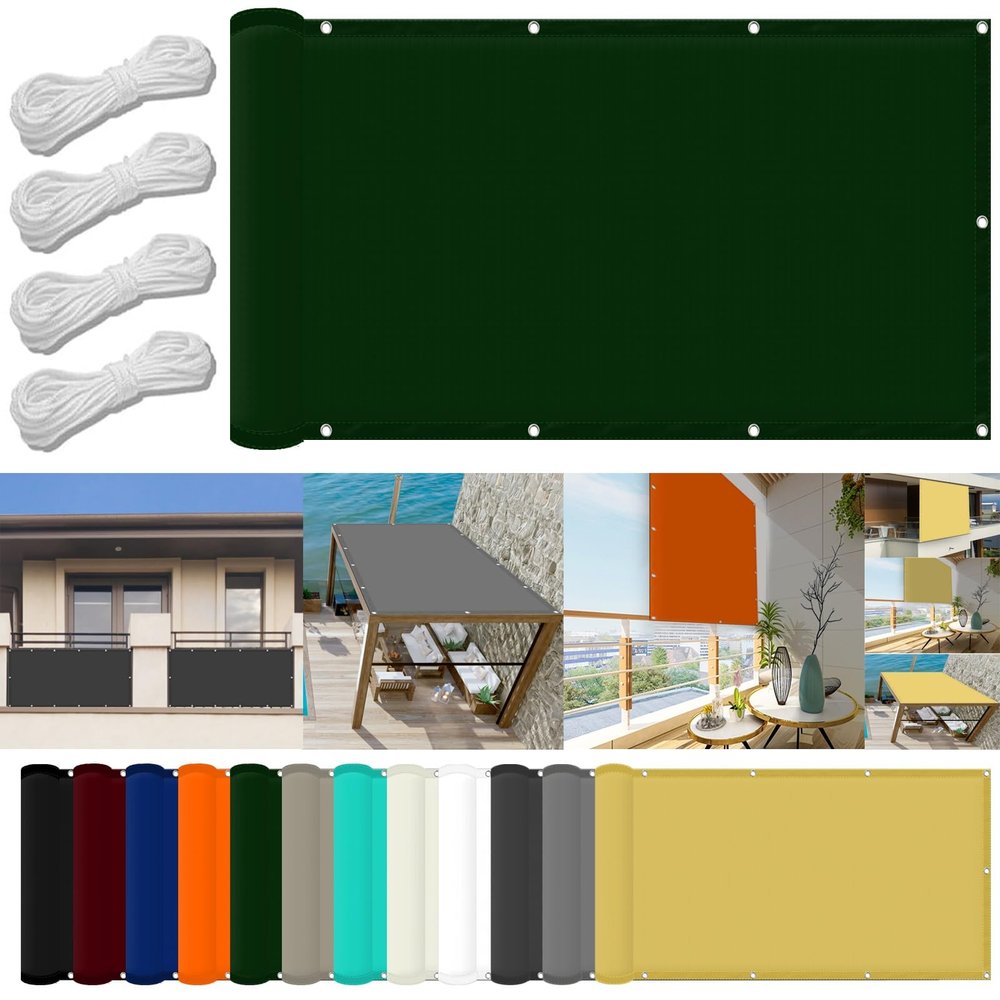 Rectangular Sun Shade Sail 3 x 8 m, Waterproof, UV-Resistant Polyester, Dark Green