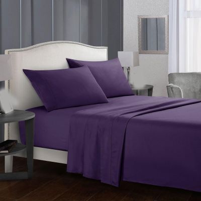 4-Piece Breathable Hotel-Luxury Fitted Sheet Set, Soft Wrinkle-Free Sheets, 16-Inch Deep Pockets, Blue-Purple, Queen