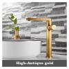 FBPQRCONS Antique Brass Waterfall Bathroom Sink Faucet, Gold and Black view 2