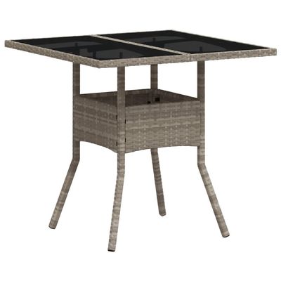 vidaXL Outdoor Dining Table with Glass Top, Light Gray, 80 x 80 x 75 cm, Poly Rattan