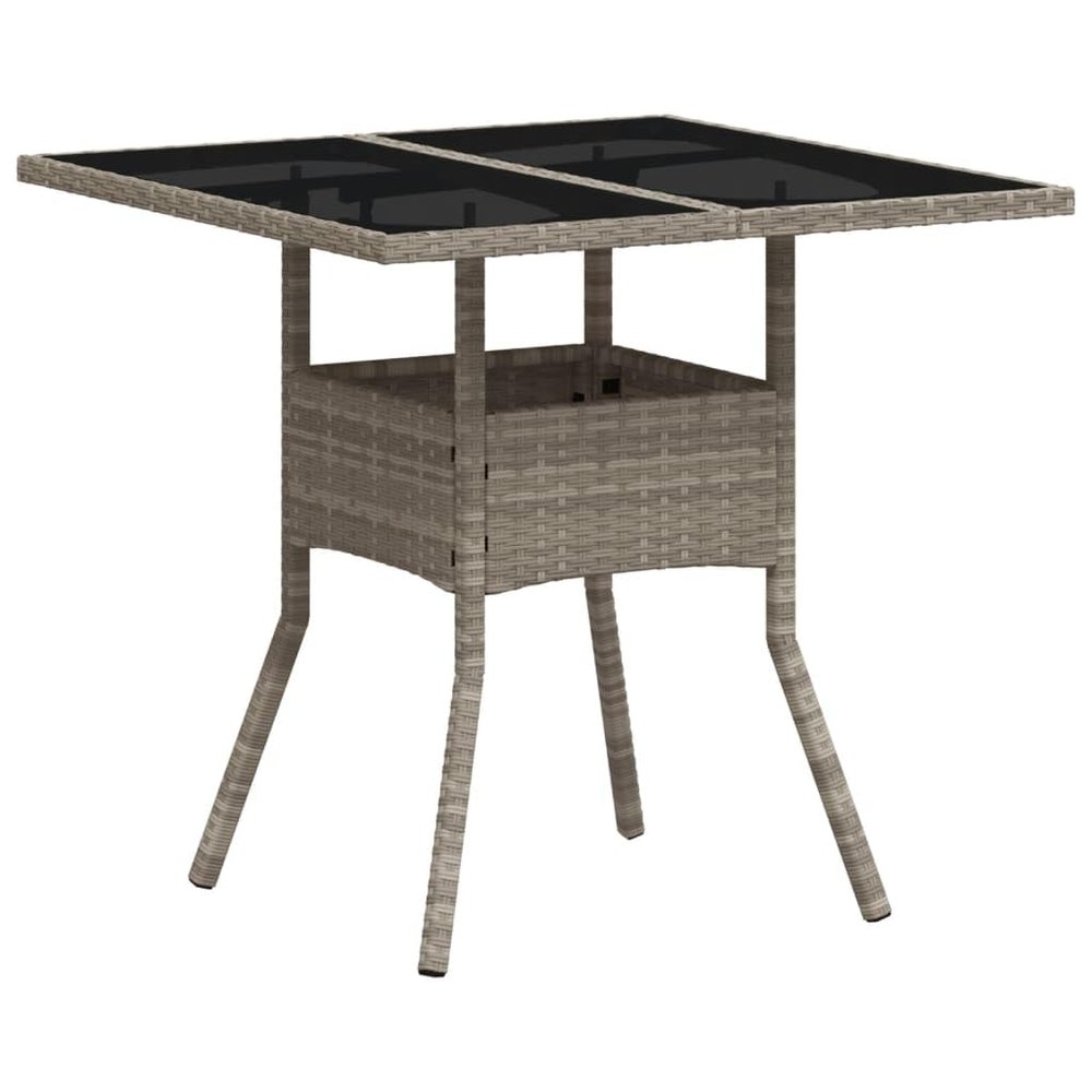 vidaXL Outdoor Dining Table with Glass Top, Light Gray, 80 x 80 x 75 cm, Poly Rattan
