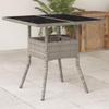 vidaXL Outdoor Dining Table with Glass Top, Light Gray, 80 x 80 x 75 cm, Poly Rattan view 2