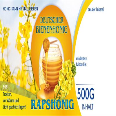 4Bee Colorful Labels for German Bee Honey, RAPSHONIG, 100 pcs / 1 pack, 116 x 50 mm