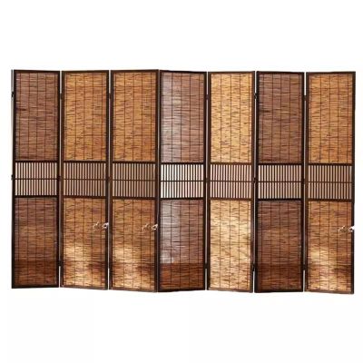 Folding Room Divider, 4–8 Panels, Wood and Reed Privacy Screen