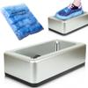 Automatic Shoe Cover Dispenser, Silver, with 100 Disposable Covers view 1
