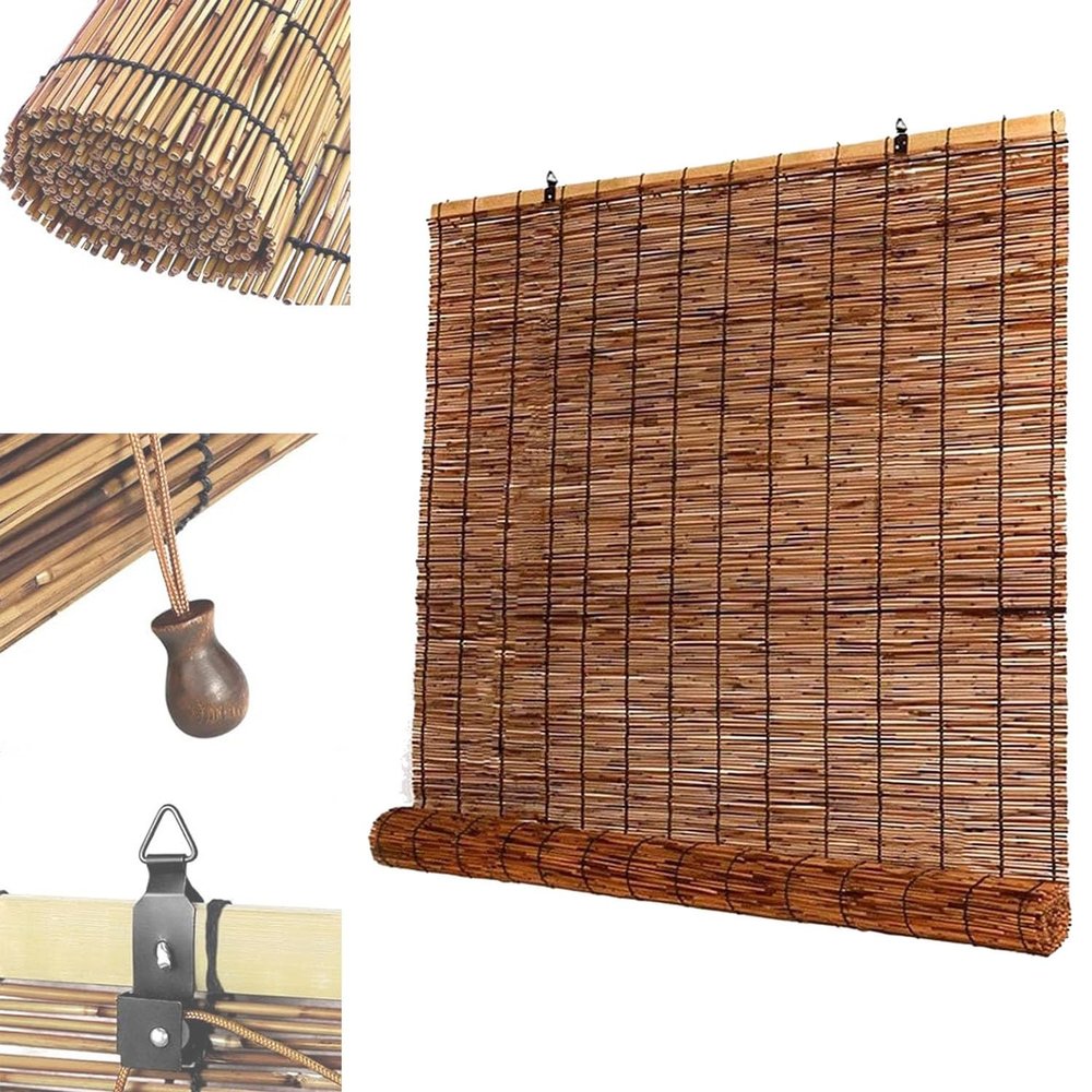 CJBWJM Bamboo Roller Blind for Windows and Doors, 110 x 155 cm