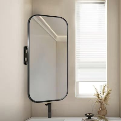 Corner Bathroom Mirror with Mount, 360° Rotating, Black, 40 x 80 cm