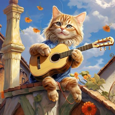 PIPISKY DIY Paint by Number Canvas Kit, Cat Playing Guitar on a Rooftop, 40 x 50 cm, Unframed