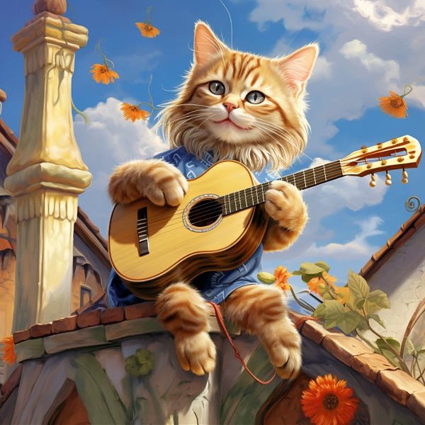 PIPISKY DIY Paint by Number Canvas Kit, Cat Playing Guitar on a Rooftop, 40 x 50 cm, Unframed
