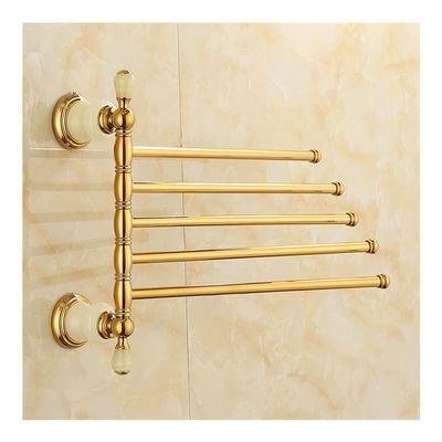 Wall-Mounted Brass Bathroom Towel Rack, Foldable Swivel, 3–5 Bars, Gold, Style 5/a