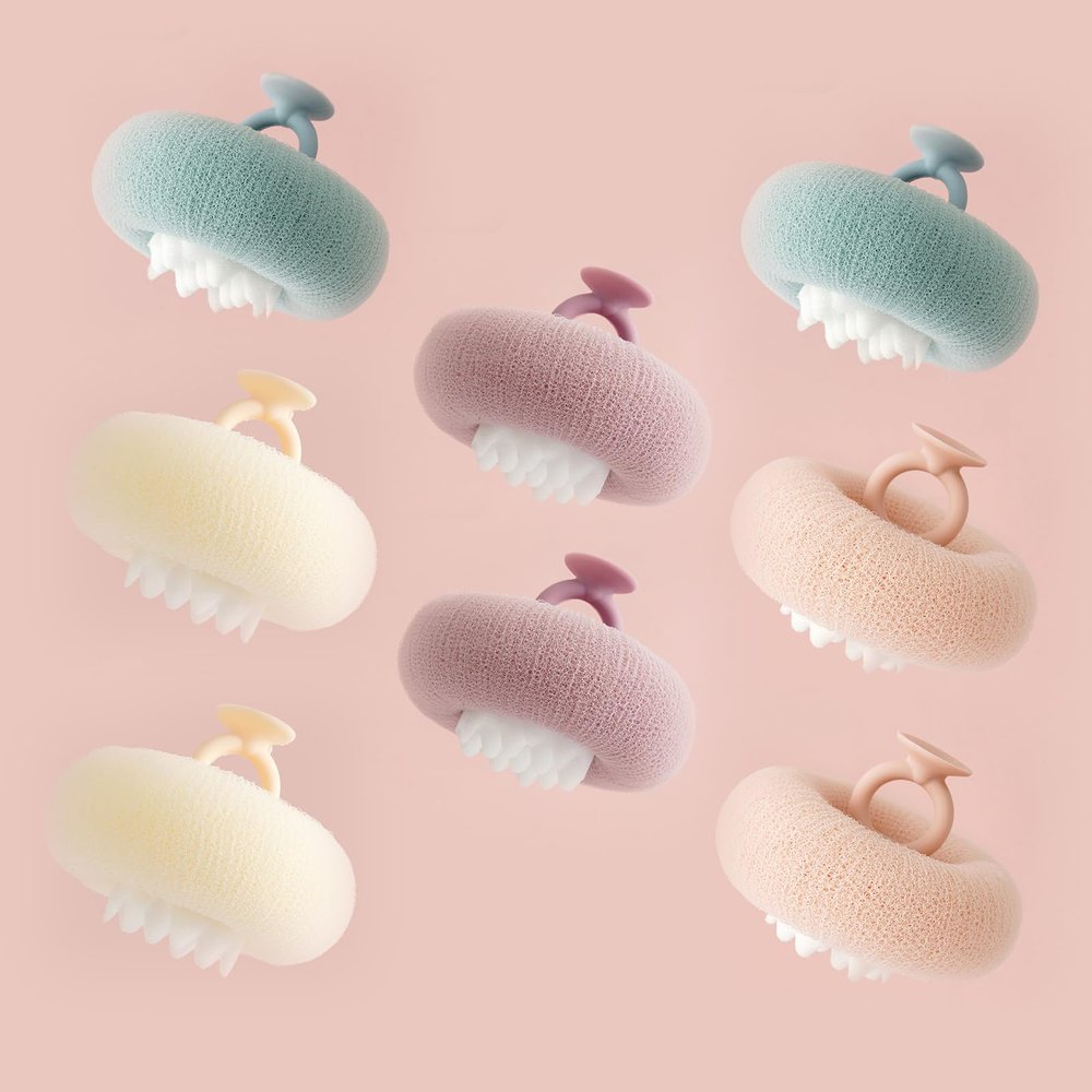 4-Pack Super-Soft Sunflower Suction-Cup Bath Poufs, 2-in-1 Shower and Bath Sponges for Women/118