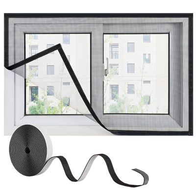 180 x 185 cm Balcony Window Insect Screen, Full-Frame Hook-and-Loop Fly Curtain, Foldable, Black
