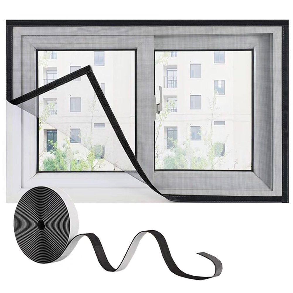 180 x 185 cm Balcony Window Insect Screen, Full-Frame Hook-and-Loop Fly Curtain, Foldable, Black