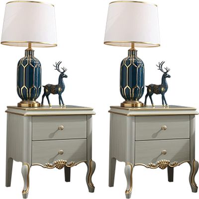 LiChA Set of 2 European Solid Wood Bedside Tables with 2 Drawers, 50 × 40 × 54 cm