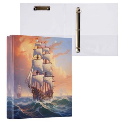 JUMBEAR 3-Ring Binder for Letter Size (11 x 8.5 in), Paper, Round-Ring Organizer with Clipboard, for School and Office, Sailboat at Sunset
