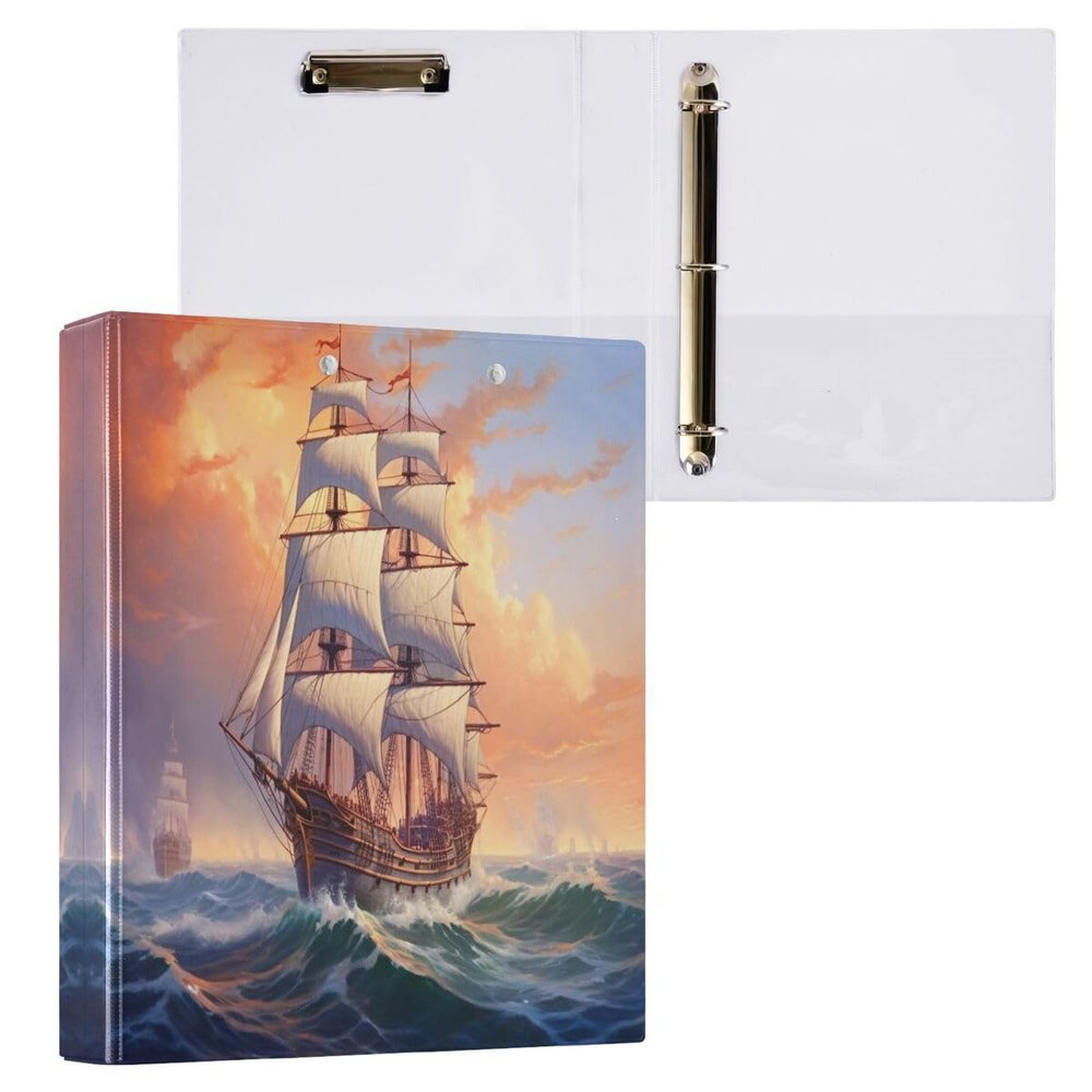 JUMBEAR 3-Ring Binder for Letter Size (11 x 8.5 in), Paper, Round-Ring Organizer with Clipboard, for School and Office, Sailboat at Sunset
