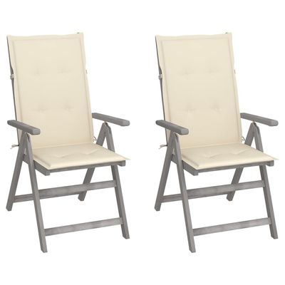 Adjustable Garden Chairs with Cushions, 2-Piece Set, Solid Acacia Wood