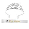 STOBAZA Graduation Tiara and Sash Set in White Satin with Crystal Crown for Graduation and Prom Parties view 1