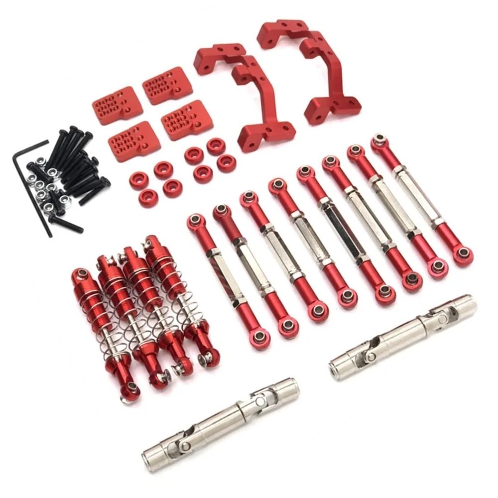 UNARAY Metal Chassis Link Rod, Shock and Driveshaft Set for WPL C14/C24/C24-1/C54 1/16 RC Cars, Red