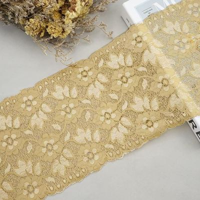 Duories 1-Yard Elastic Lace Trim, 16 cm, Floral Decorative Lace, Beige