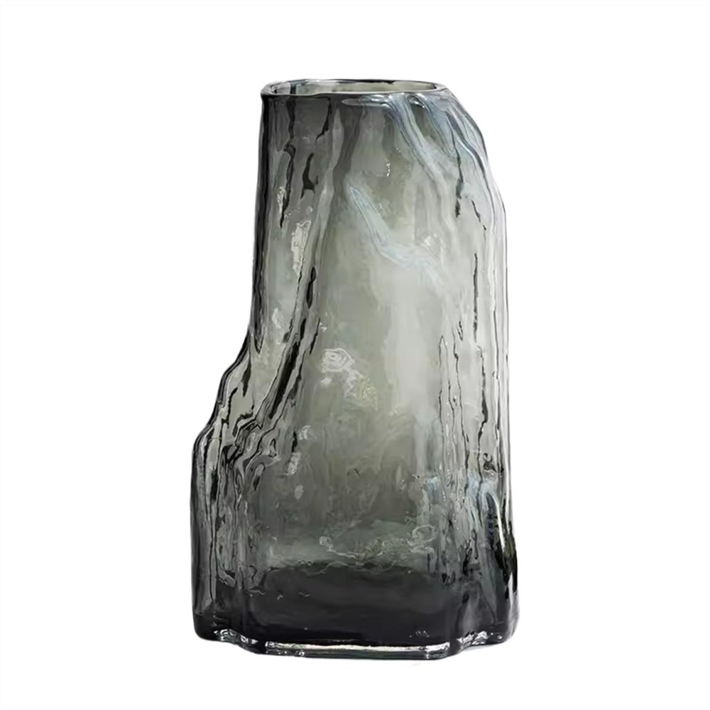 Chinese-Style Glass Vase for Fresh or Dried Flowers, Gray, L