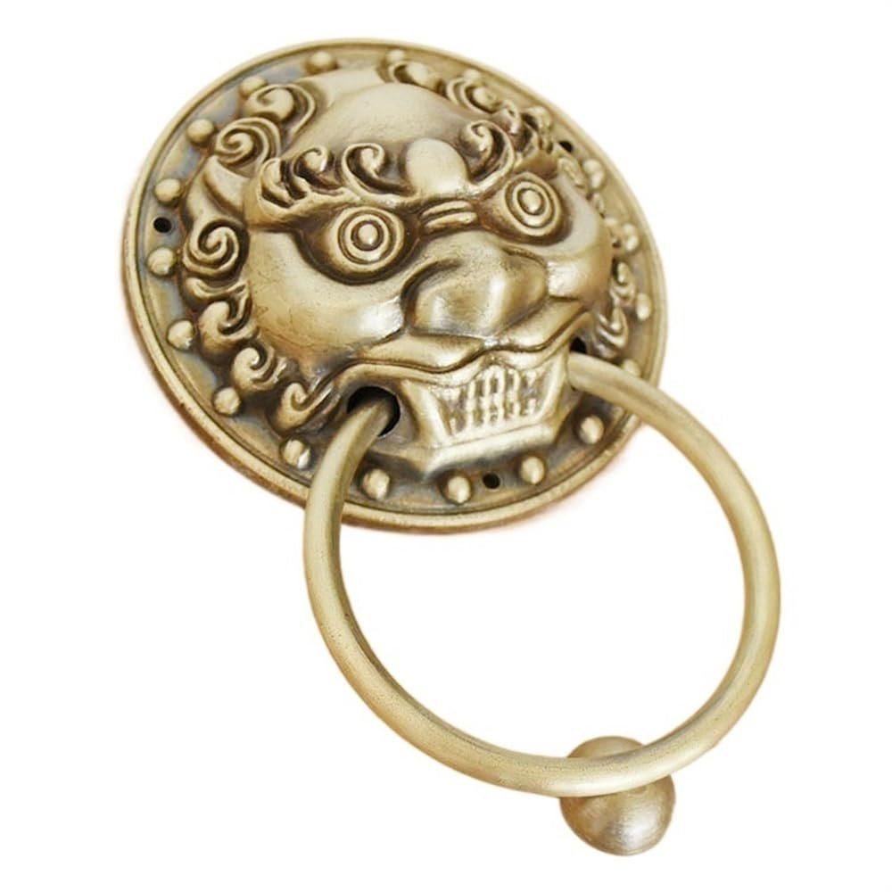 CAFFEN Antique Copper Lion Head Door Knocker, Retro Cast-Iron Ring Handle, Antique Finish