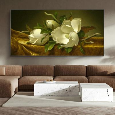 CHAOJIART Magnolias on Gold Velvet, Canvas Wall Art, 60 x 120 cm, Frameless