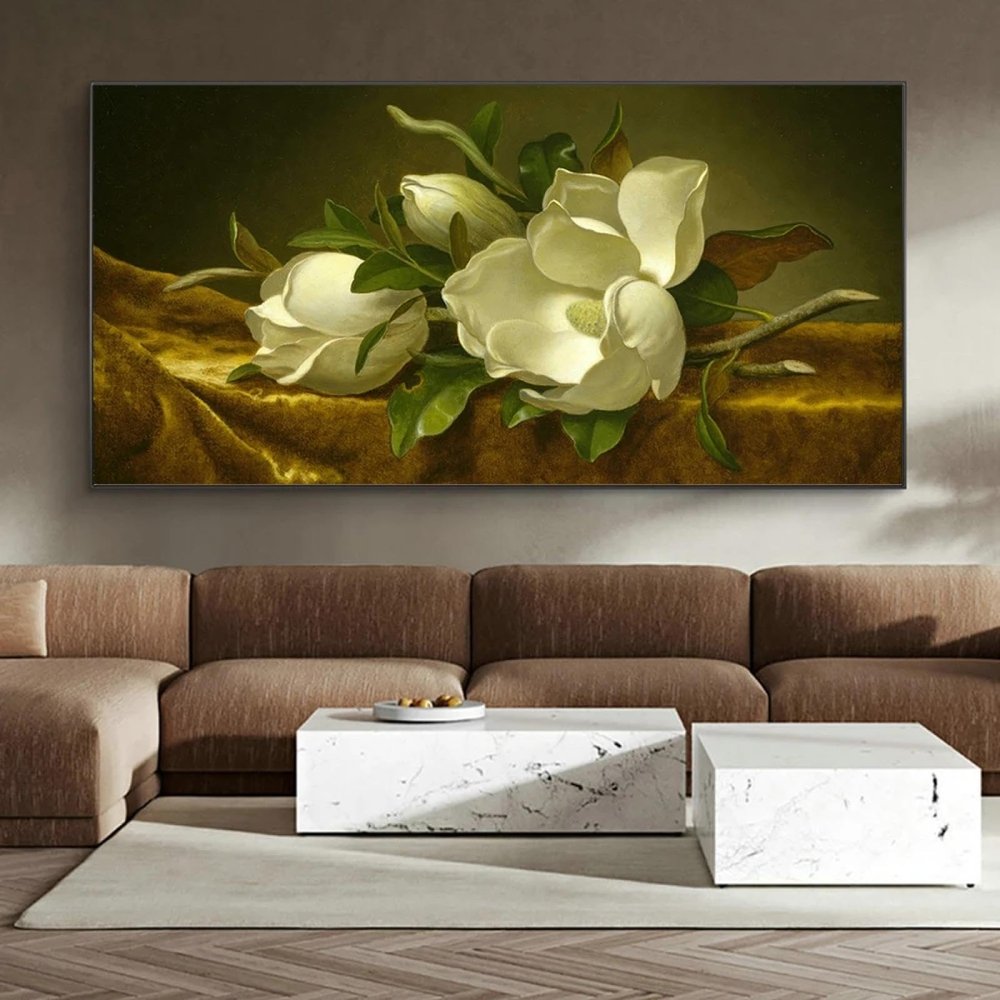 CHAOJIART Magnolias on Gold Velvet, Canvas Wall Art, 60 x 120 cm, Frameless
