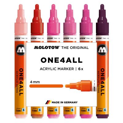 Molotow One4All 227HS Acrylic Marker Pink Set, 6-Piece Assorted