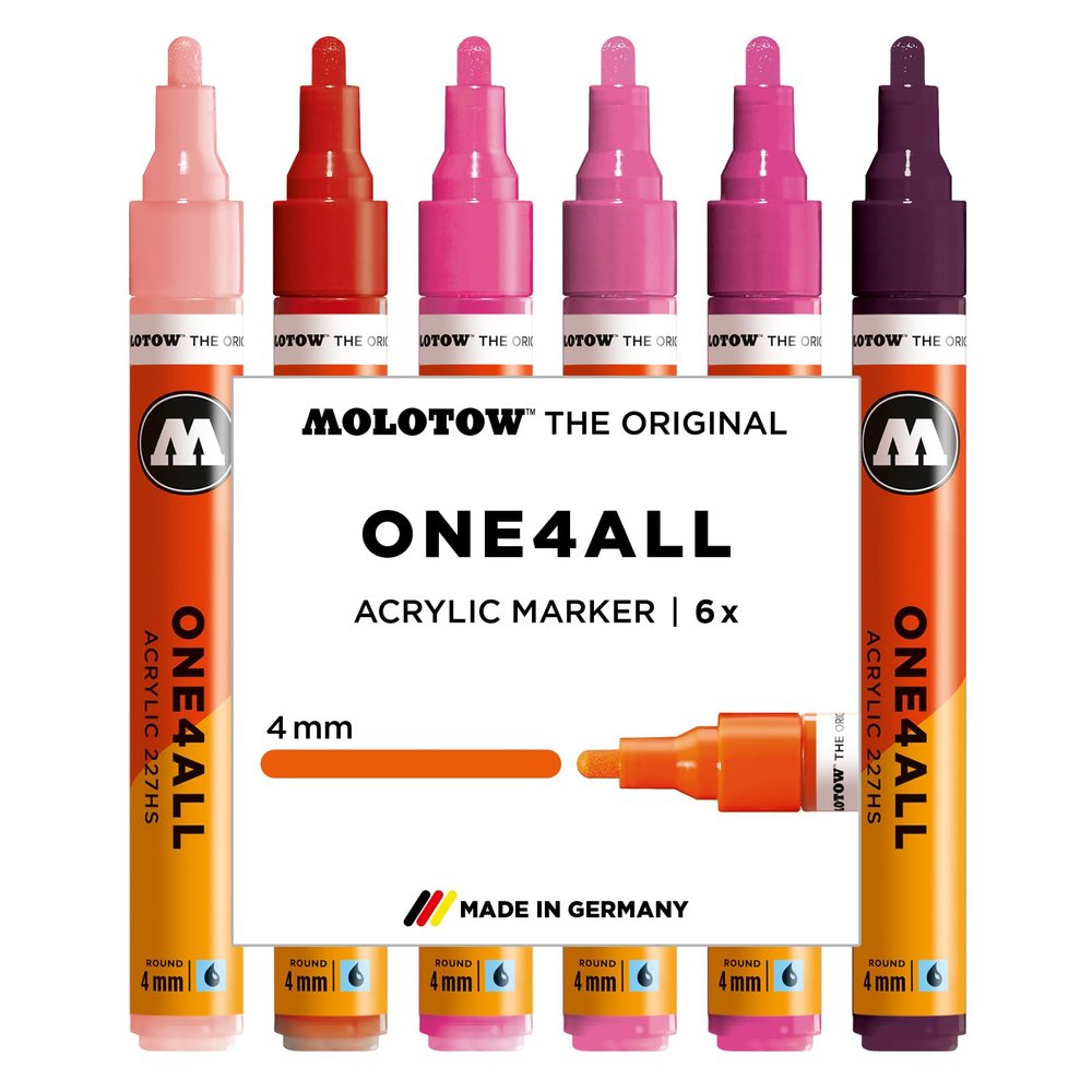 Molotow One4All 227HS Acrylic Marker Pink Set, 6-Piece Assorted