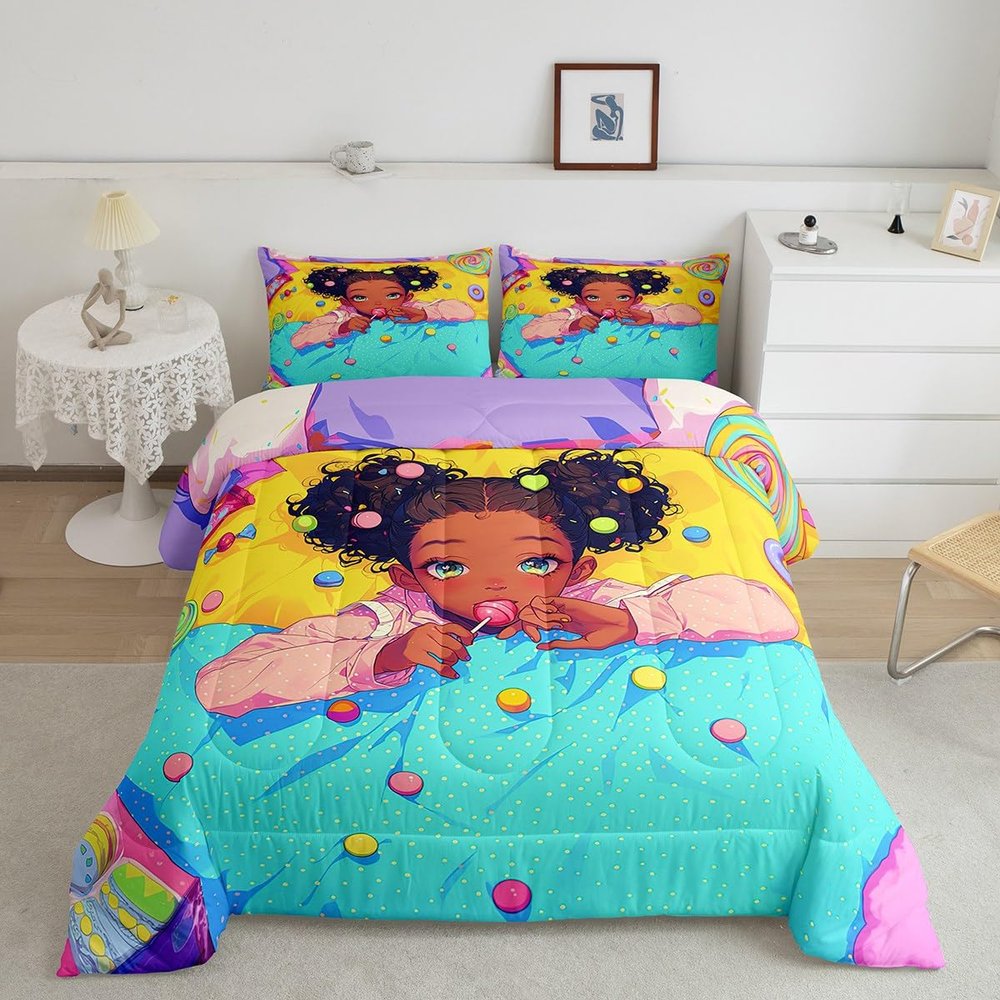 Cute Black Girl Comforter Set, 200 x 200 cm