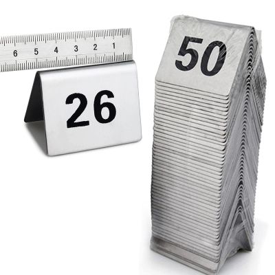 Stainless Steel Table Number Signs for Restaurants, Tent-Style, Stackable, Silver